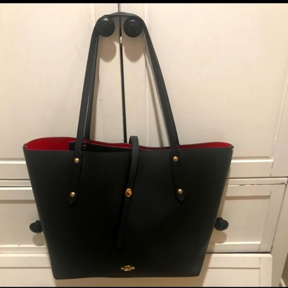 Coach Black Tote with Red Interior